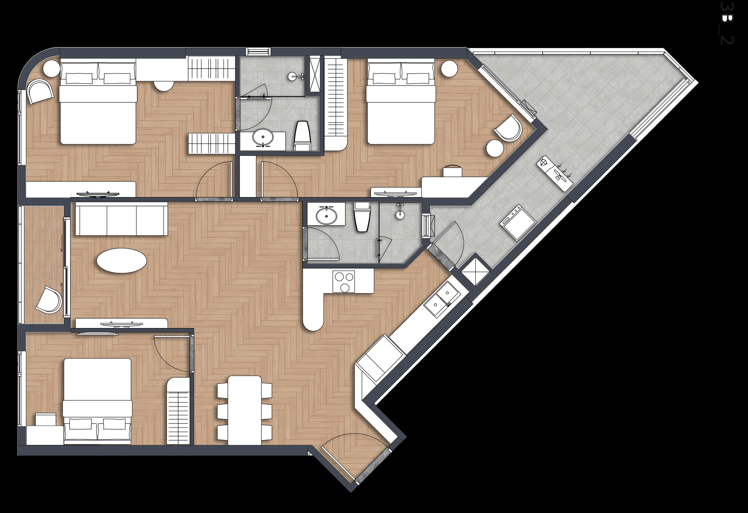thiết kế 3 pn 2wc