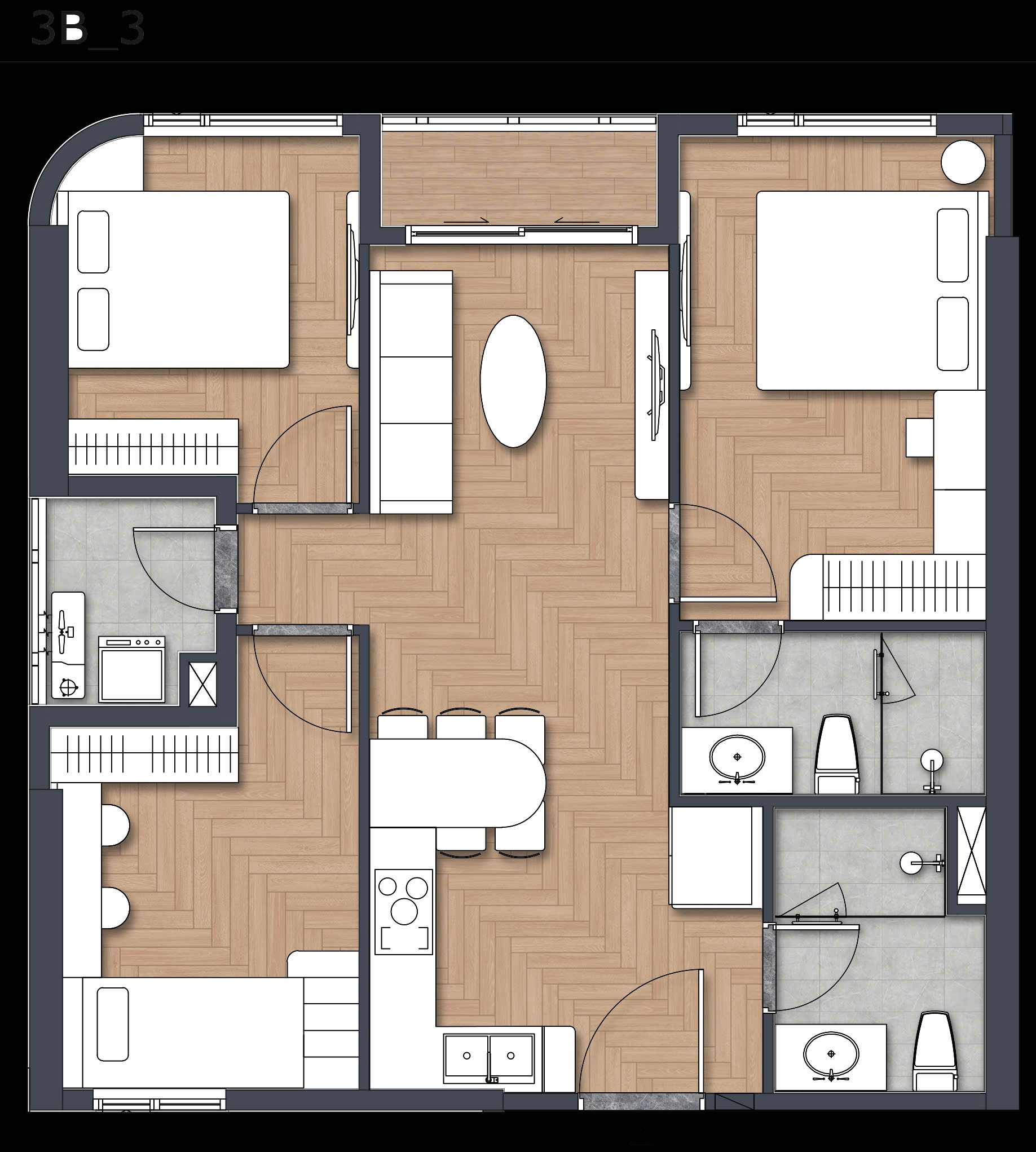 thiết kế 3 pn 2wc