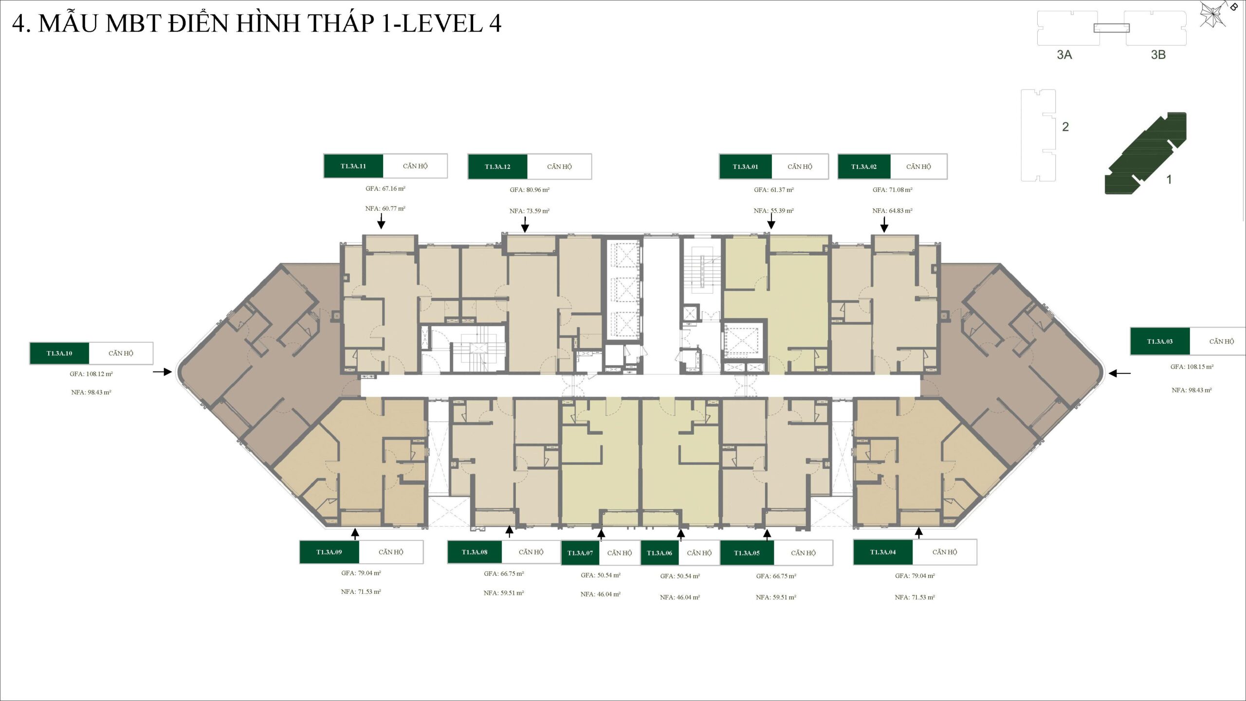 mặt bằng tầng 4 tháp T1