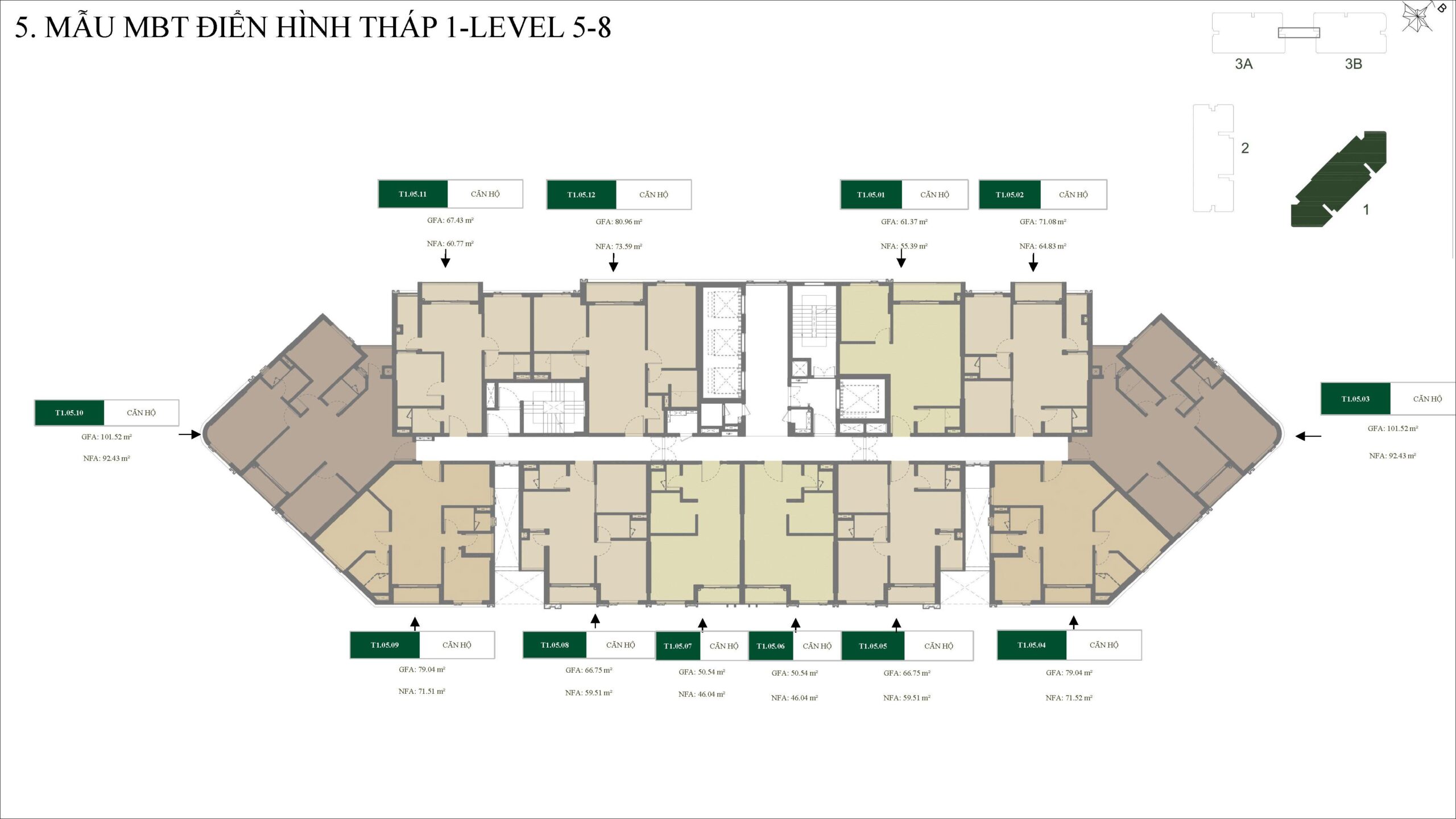 mặt bằng tầng 5-8 tháp T1