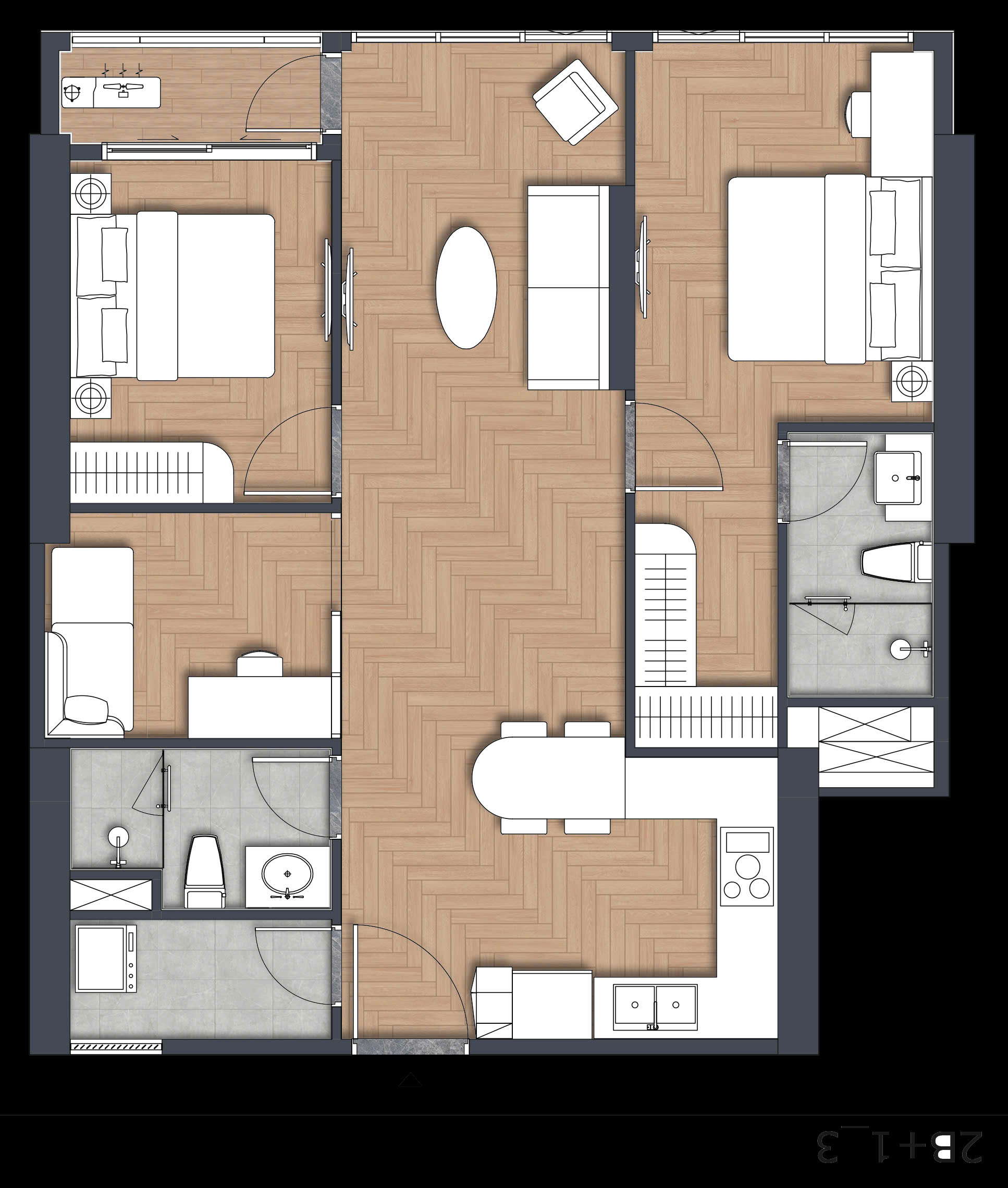 thiết kế 3 pn 2wc